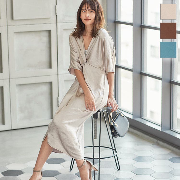カシュクールサテンワンピース [E2545]レディース ロング[品番