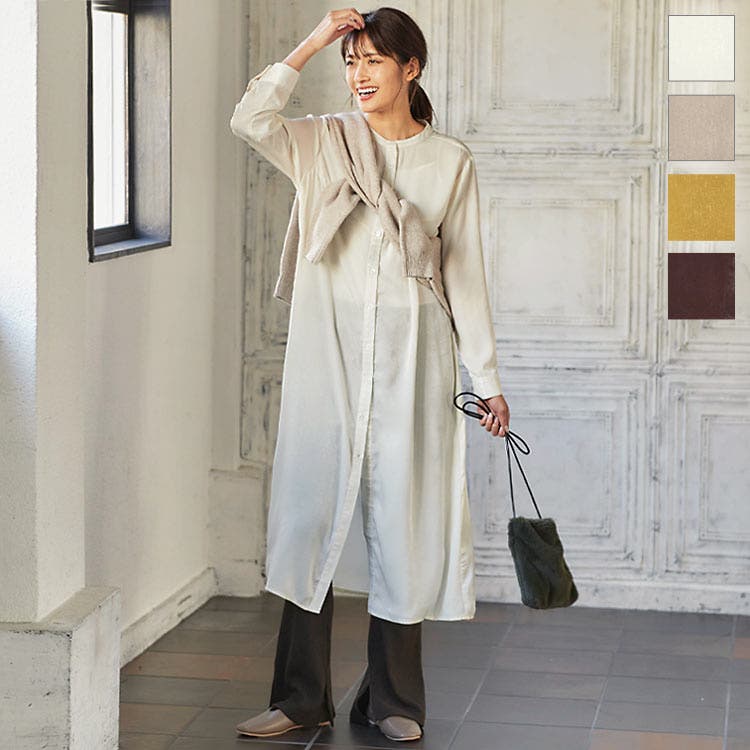 サテンロングシャツワンピース [E2579] レディース[品番：KO000010931