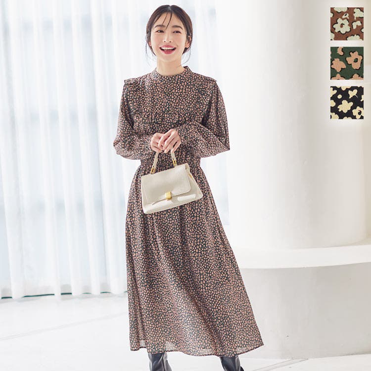 美品⁂センソユニコ⁂ロングワンピース　総柄　フリル　モックネック　アート柄　L e2974_750.jpg