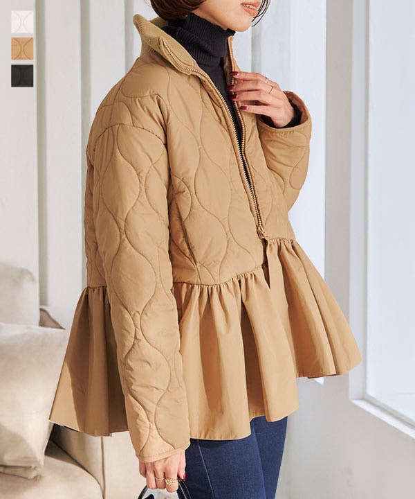 ペプラムキルティング中綿ブルゾンコート［K1251］[品番：KO000014879