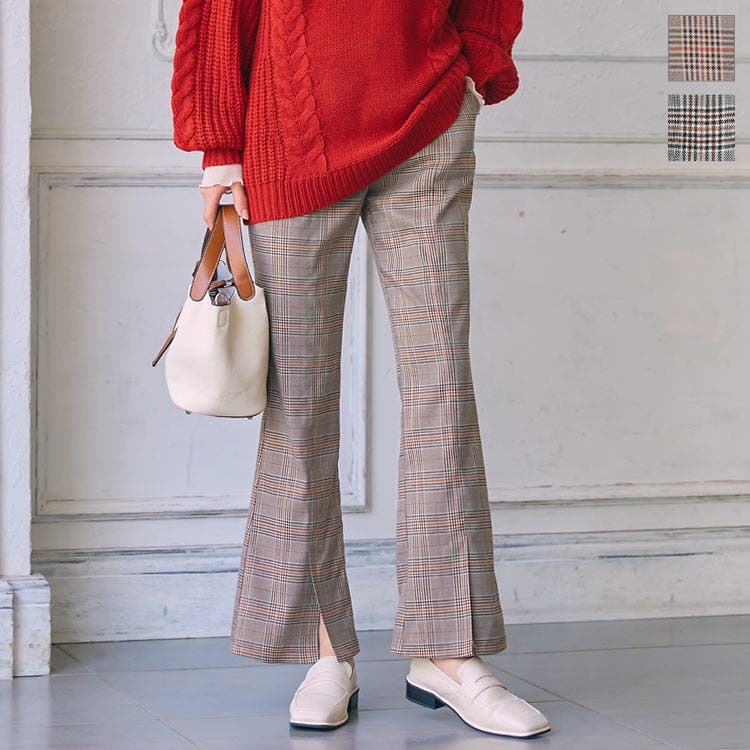 【AcneStudios】織地 フレアパンツ チェック柄 チェック柄スリットフレアパンツ レディース ボトムス[品番