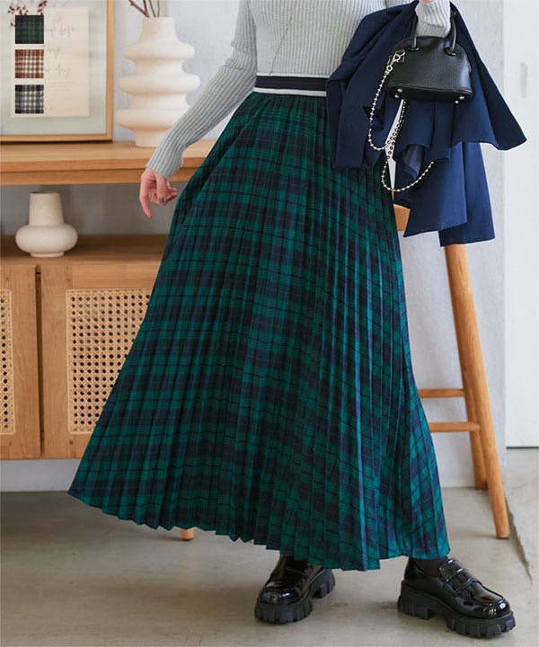 ウエストラインゴムチェックスカート［M4164］[品番：KO000014931