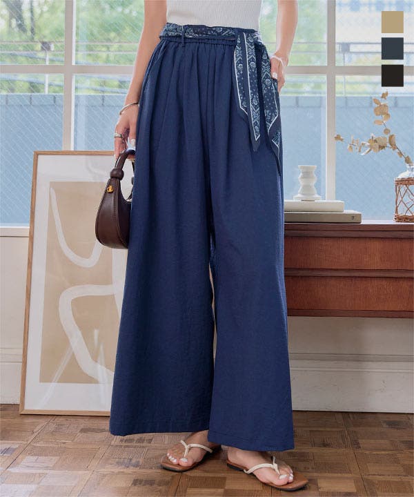 スカーフベルト付きワイドパンツ［M4274］[品番：KO000015486]｜KOBE