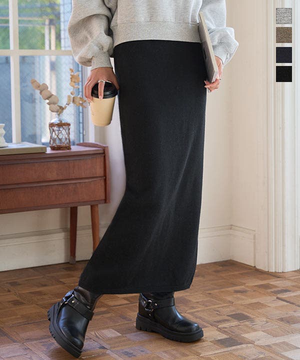 Saint Laurent 黒 タイトスカート サイド/バックポケット付き ホールガーメントニットタイトスカート［M4297］ ニット タイト[品番
