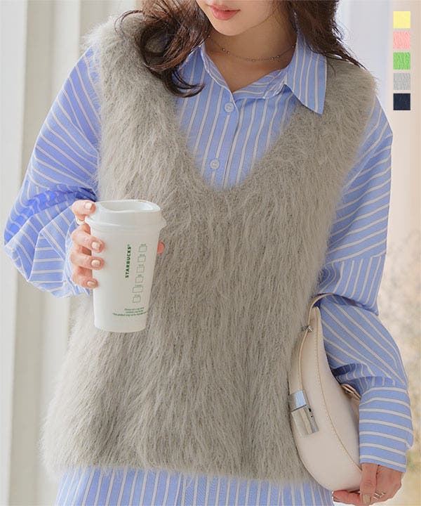 美品 24FW Curensology カタアゼロングニットベスト ラムウール シャギーロングニットベスト［N1169］[品番：KO000015009]｜KOBE
