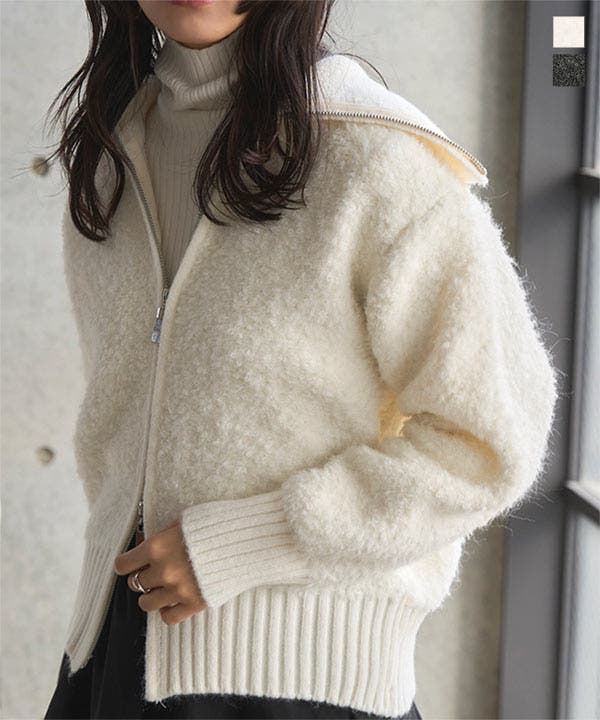 ワイドカラージップボアニットブルゾン ワイドカラー ジップ[品番