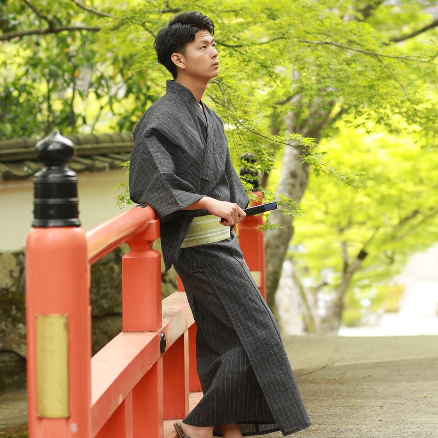 縞しじら織り浴衣 3点セット【浴衣＋帯＋下駄】（浴衣）｜MONO
