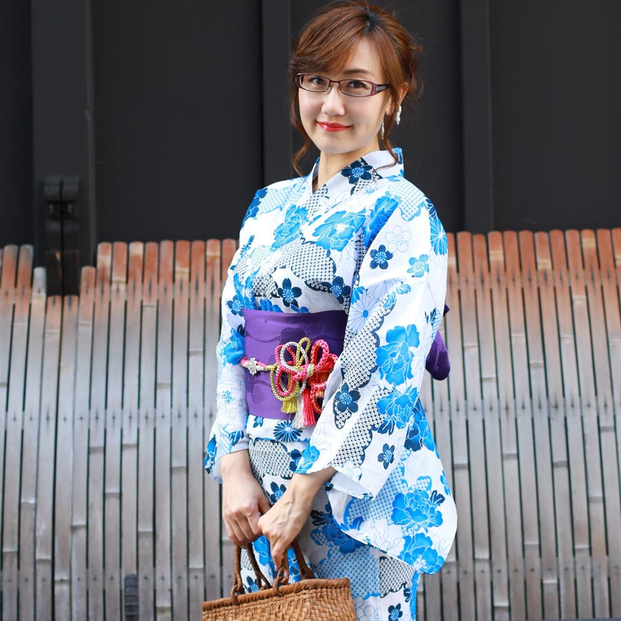 浴衣 レディース 綿麻 レディース浴衣 単品 ベージュ ネイビー 花 綿麻| きもの館 創美苑