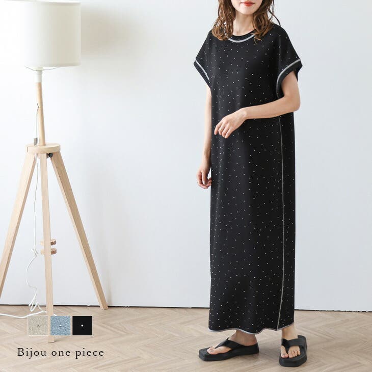 ビジュー フレンチスリーブ ワンピース[品番：LGMW0005452]｜La