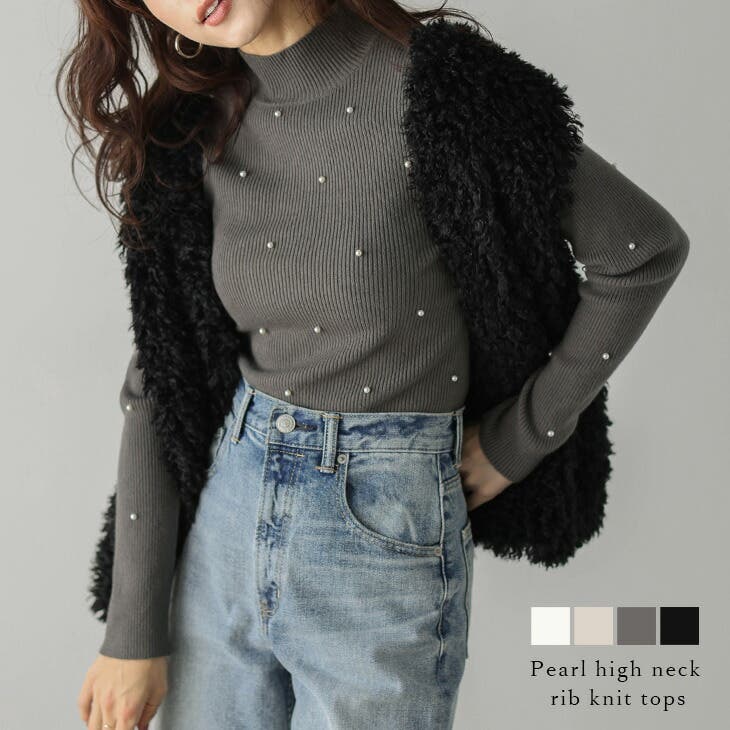 口コミ・レビュー｜ニット パール リブ ハイネック 上品 フェミニン