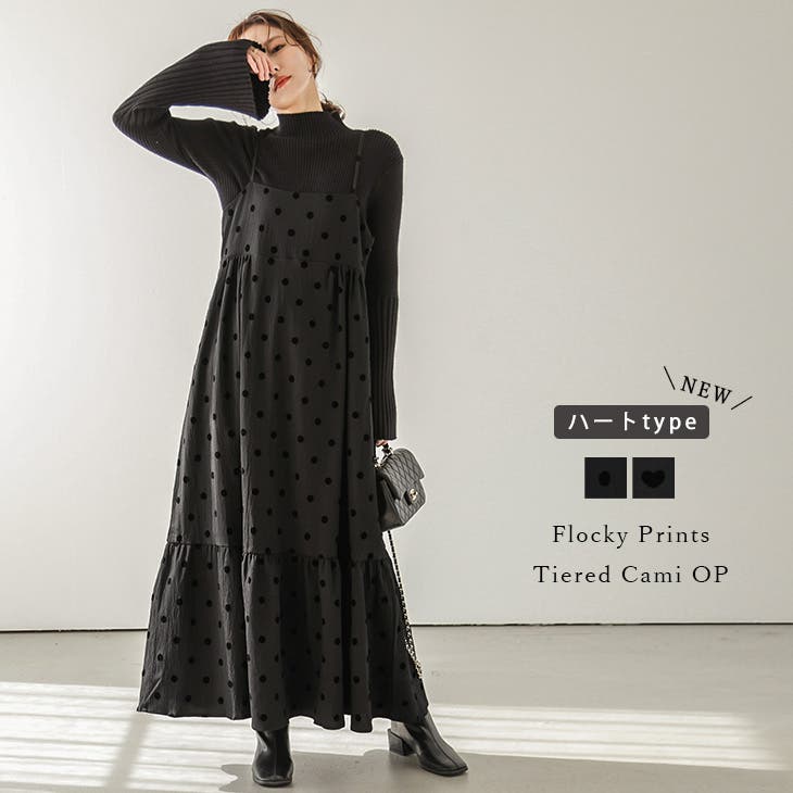 キャミワンピース ロング フロッキードット[品番：LGMW0005136]｜La  