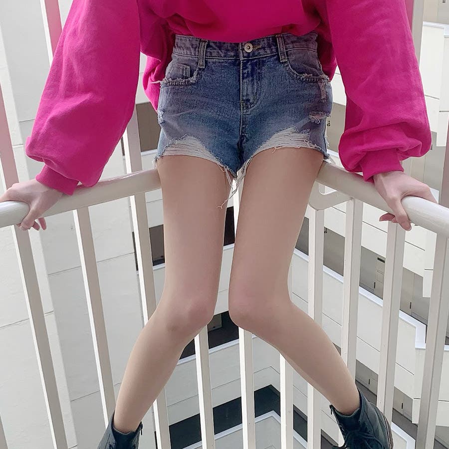 ダメージデニムショートパンツ カットオフデザイン ショート