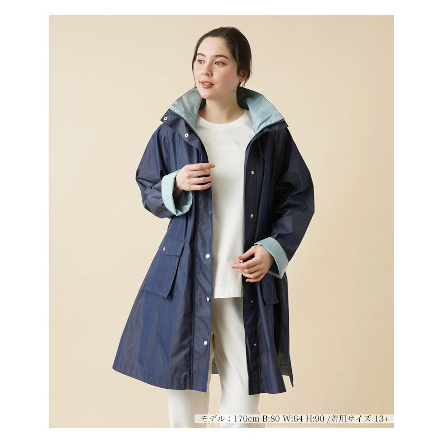 良品 MHL. コーティングコットン フーデッド スプリング ハーフコート 青 洗える】フーデッドハーフコート（S～L）（2002410762