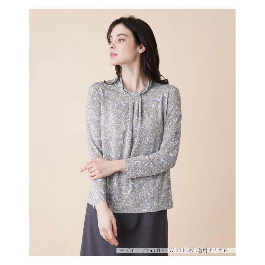 新品 BALMAIN×Leilian ペイズリー柄 長袖 カットソー 13号 ペイズリー柄ボウタイ風カットソー[品番：LAVW0007610]｜Leilian