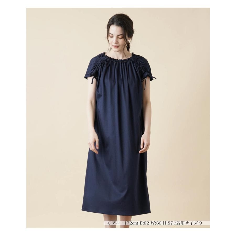 レリアン シャーリングギャザーロングワンピース 大きい13+サイズ 裏地