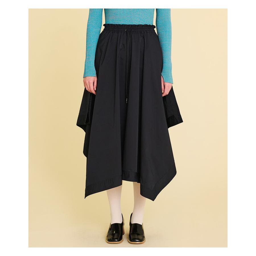 LANVIN en Bleu　綺麗色　シルクタフタカーブヘムゴムスカート LANVIN en Bleu 綺麗色 シルクタフタカーブヘムゴムスカート