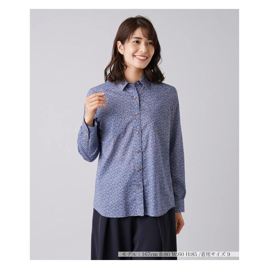 レリアン Leilian 総柄 プリント シャツ ブラウス 長袖 コットン ネイビー 紺 9 0202994 美品 レディース 総柄プリントシャツ[品番：LAVW0001484]｜Leilian（レリアン）の