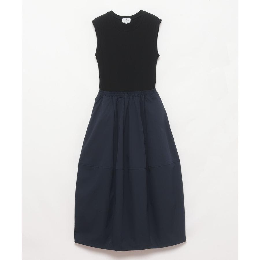 ランバンオンブルー　ティアード 切り替え ドッキング ロング ワンピース M ランバンオンブルー ティアード 切り替え ドッキング ロング