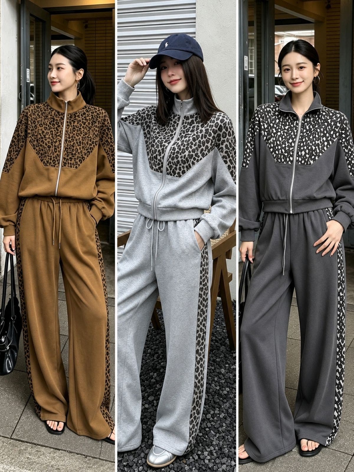 レオパード柄切替トラックジャケット＆パンツ セットアップ[品番