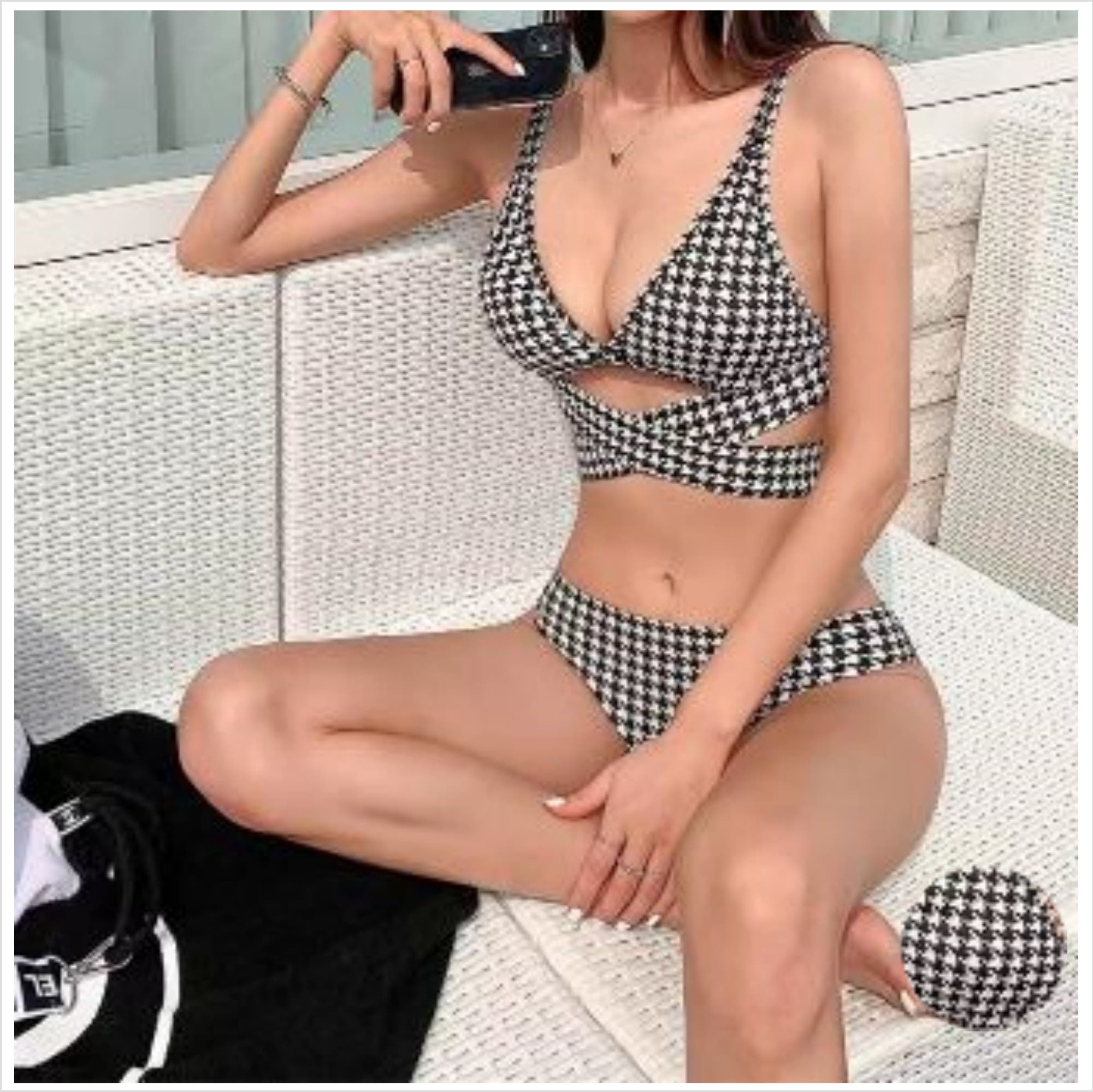 フロントクロス千鳥柄ビキニ/ギャル/水着/セットアップ[品番
