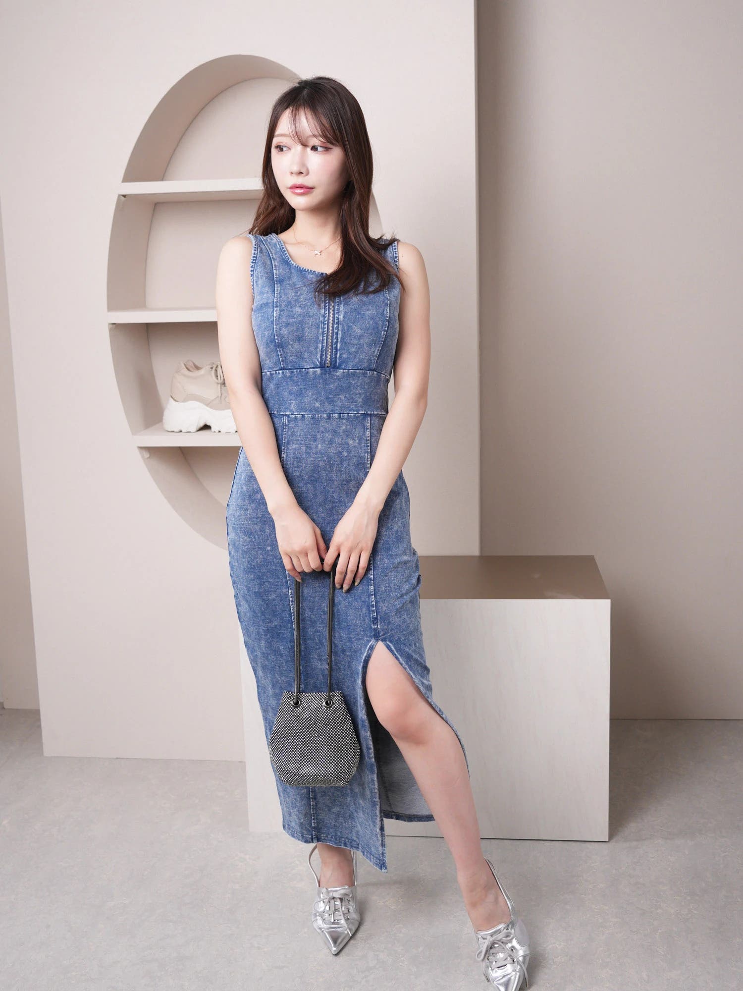 バックオープンカットデニムワンピース[品番:LINW0002404 バックオープンカットデニムワンピース[品番:LINW0002404