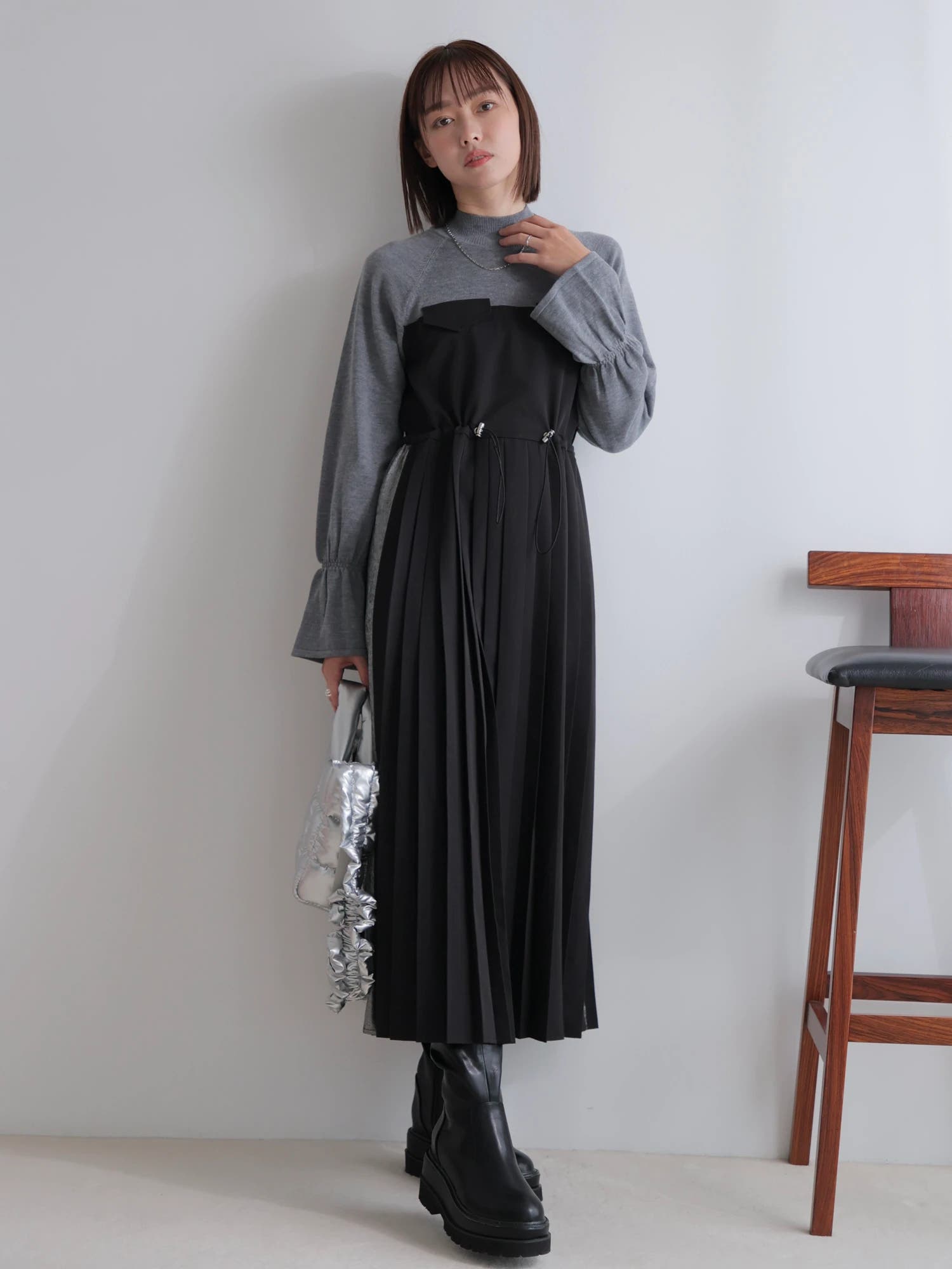 ニットドッキングプリーツワンピース[品番：LINW0002535]｜LADYMADE