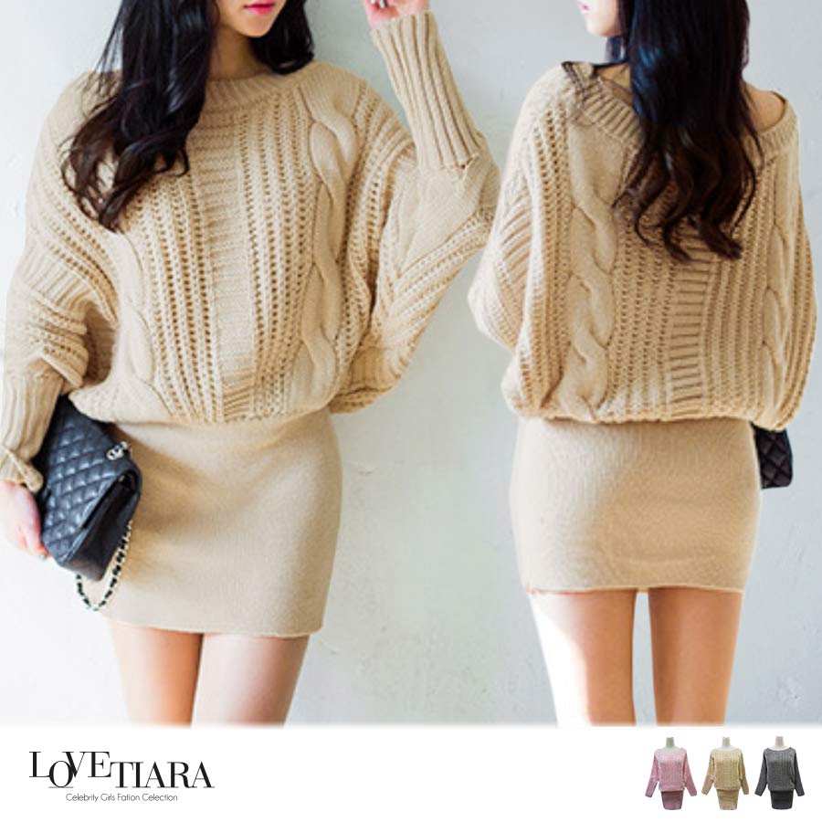 2017春先行 春新作 変わり編みlooseニットワンピース[品番