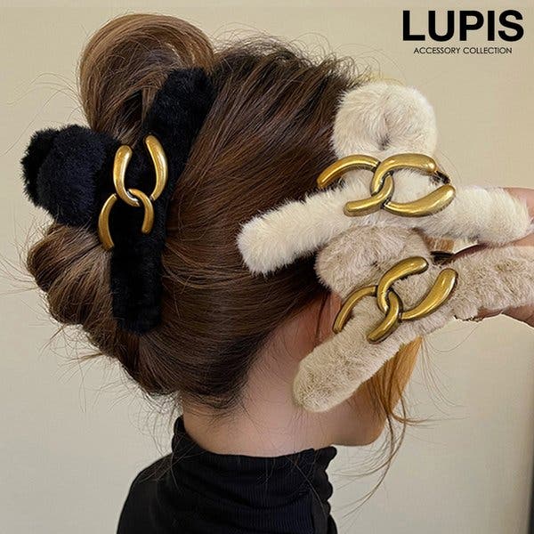 アンティーク調メタルチェーン×ファーバンスクリップ【ヘア