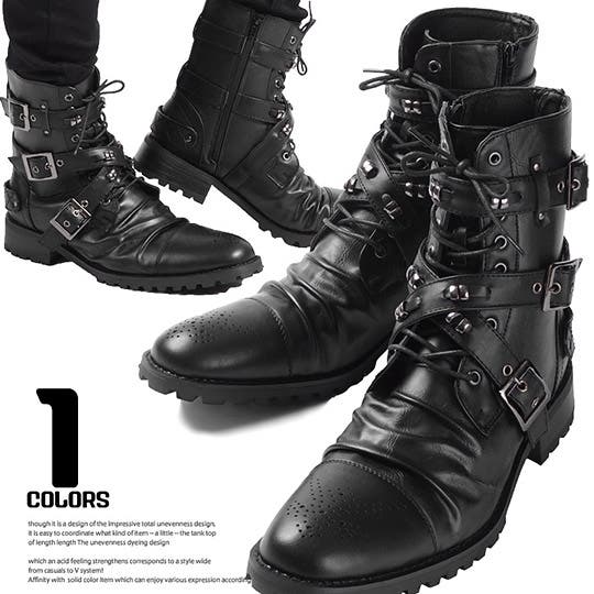 ブーツ メンズ【Bracciano(ブラッチャーノ)クロスベルトメタルパーツ