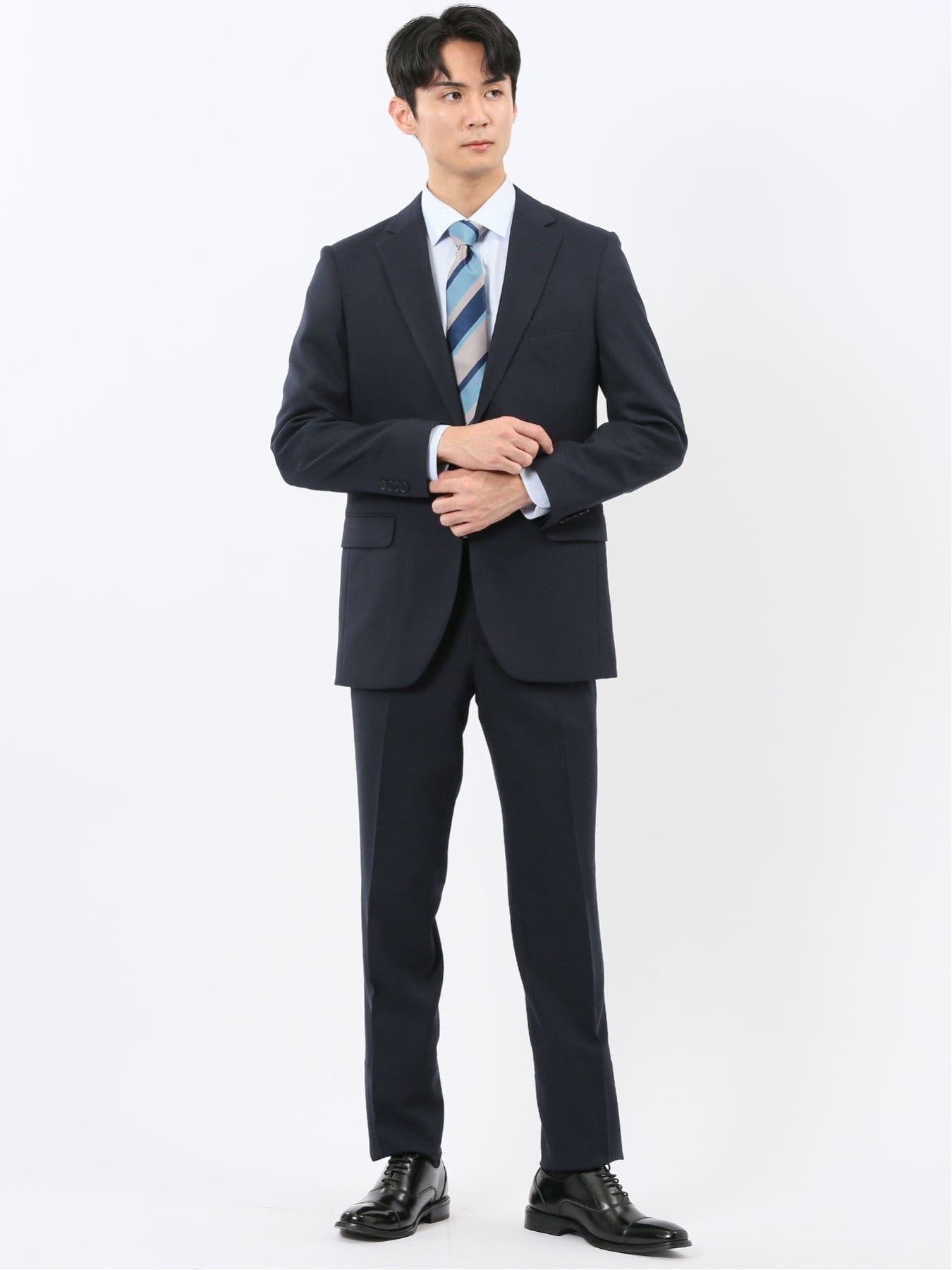 TAKA-Q/ストレッチウォッシャブル/組織柄/スリムフィット2ピーススーツ