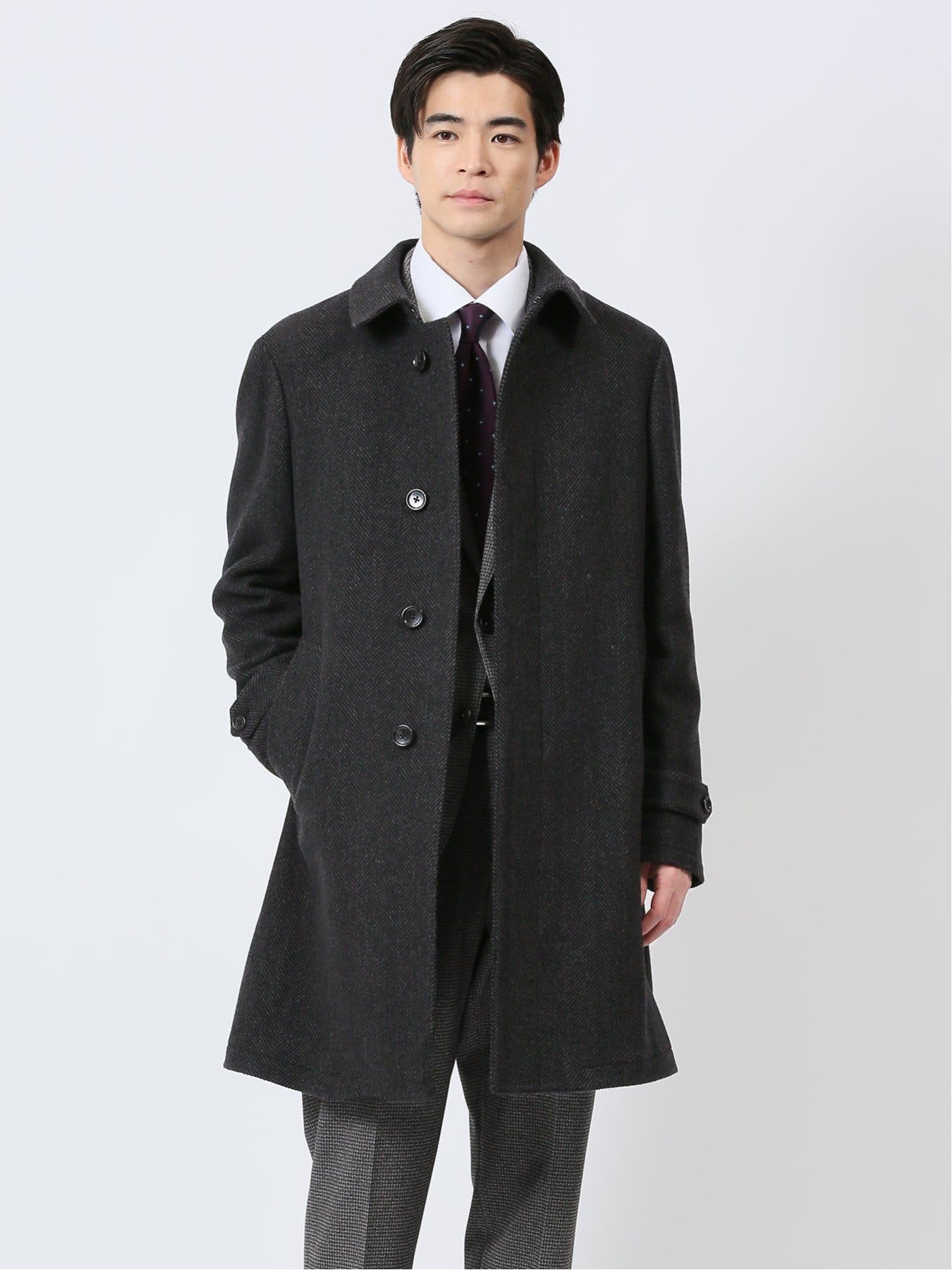 TAKA-Q タカキュー ウール混 ステンカラーコート カルゼグレー M ウール混 ステンカラーコート カルゼグレー[品番：TKQJ0024107