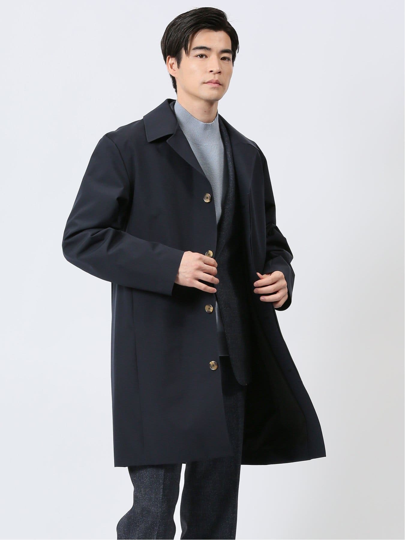   黒ネイビー コート 耐水圧撥水 バルカラーコート 紺[品番：TKQJ0024062]｜TAKA-Q MEN