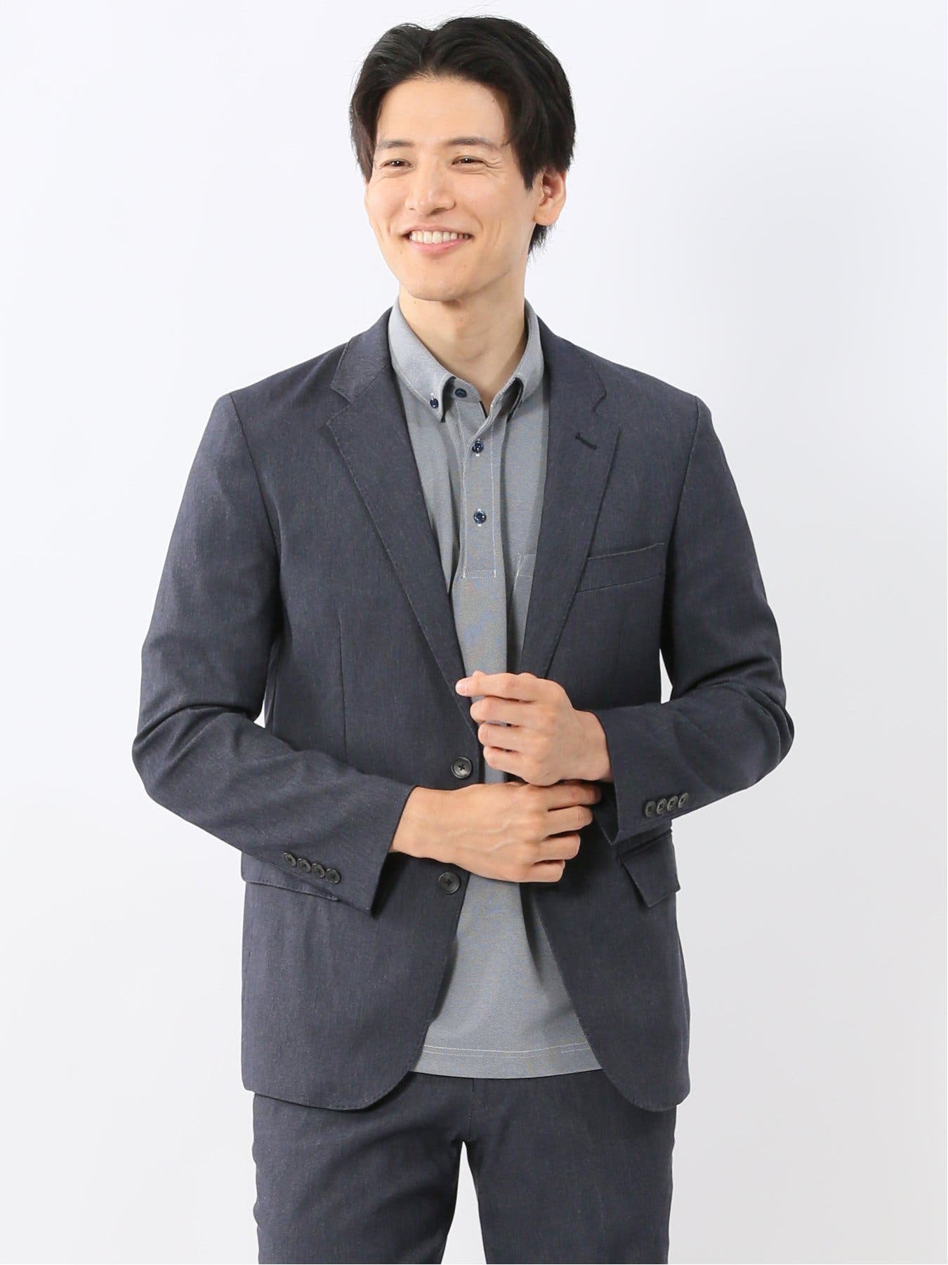 ✨極美品✨メンズビギ❣️サマージャケット　M　ストレッチ　青　ストライプ タカキュー TAKA-Q TechDenim スリムフィット 2ボタンジャケット