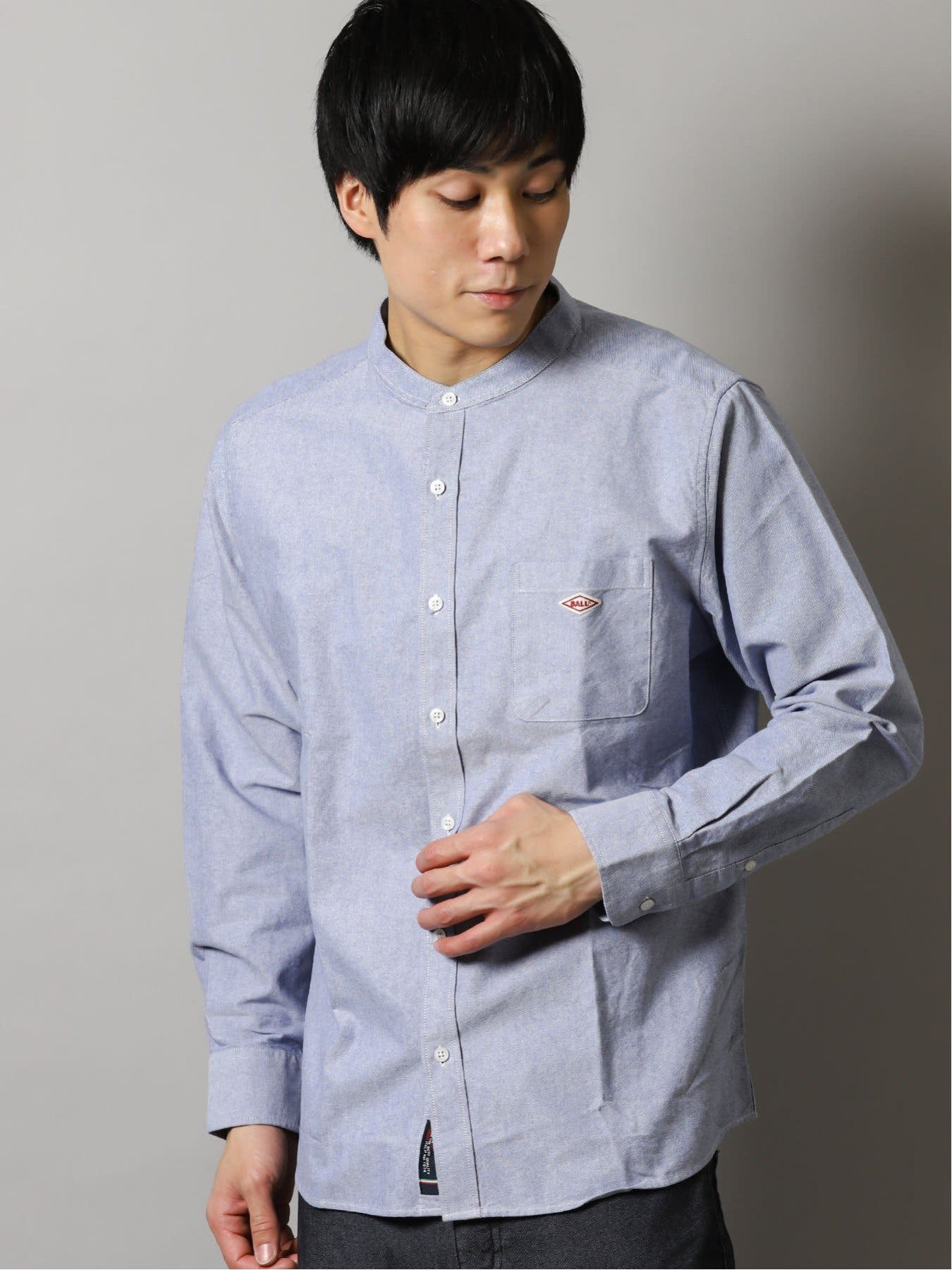ボール/BALL 綿オックス バンドカラー長袖シャツ[品番