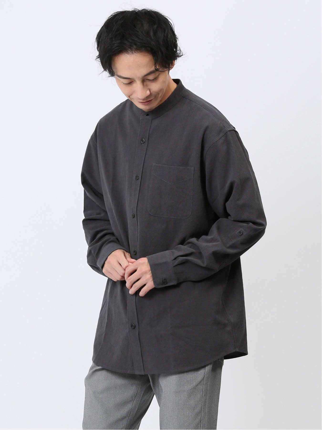 バンドカラー ロールアップ長袖シャツ[品番：TKQJ0022880]｜TAKA