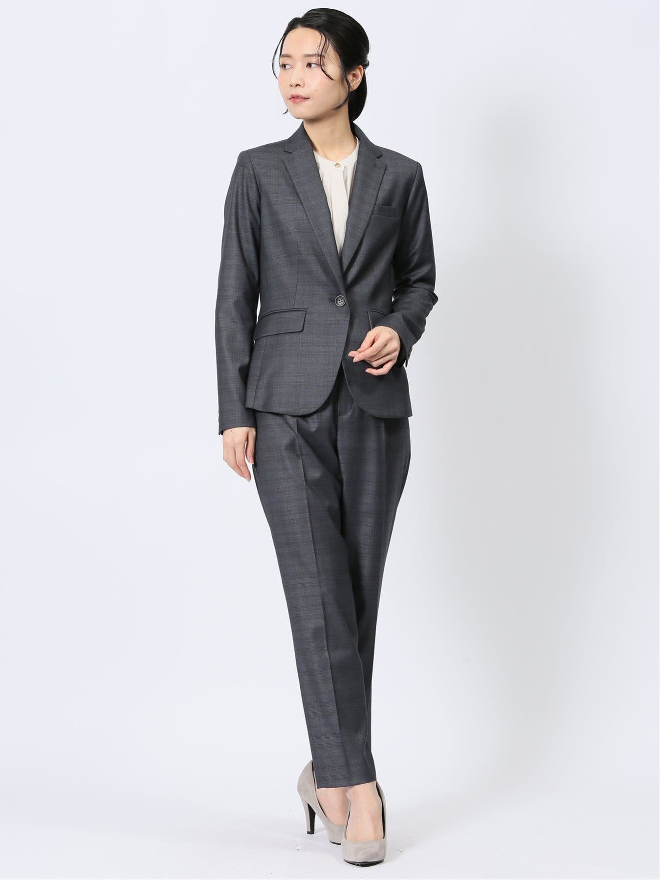 極美品】 TAKAQ チェック柄 ウォッシャブルスーツ パンツ2本付 AB7