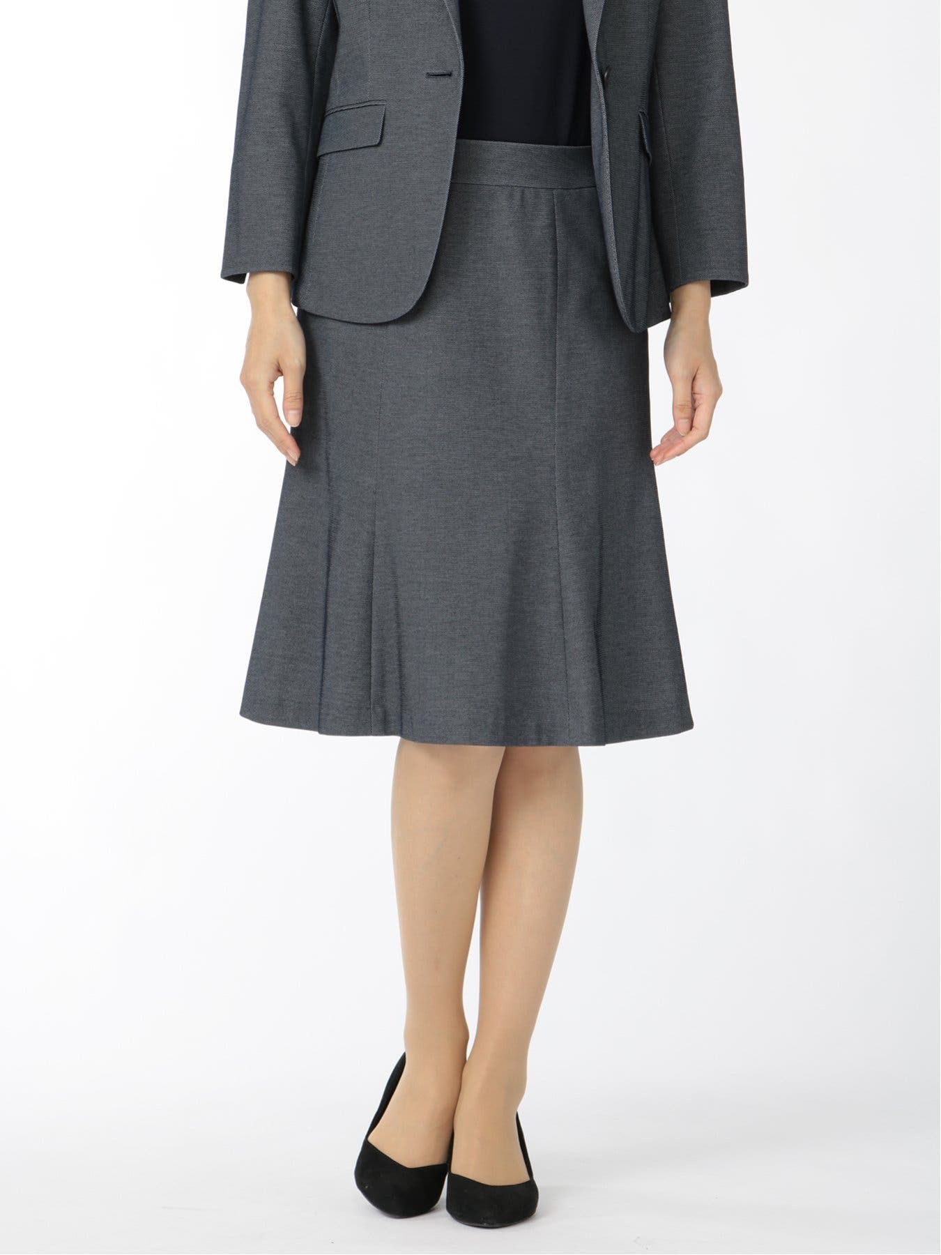 ドビーニット セットアップ マーメイドスカート 紺[品番：TKQJ0015430