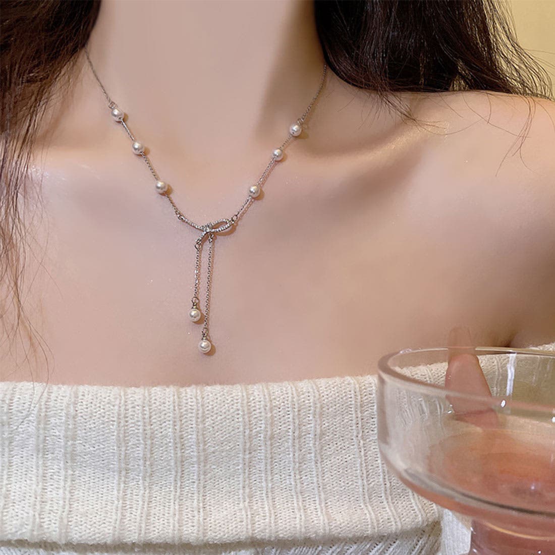 繊細で上品な輝きのチェーンパールネックレス アクセサリー パール