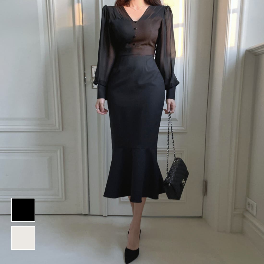 美シルエット効果で魅力を引き立ててくれるシースルーマーメイドドレス