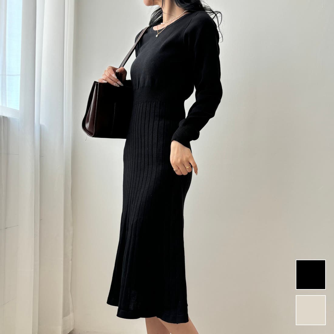 程よいフィット感で心地よいニットロングワンピース ロングワンピース