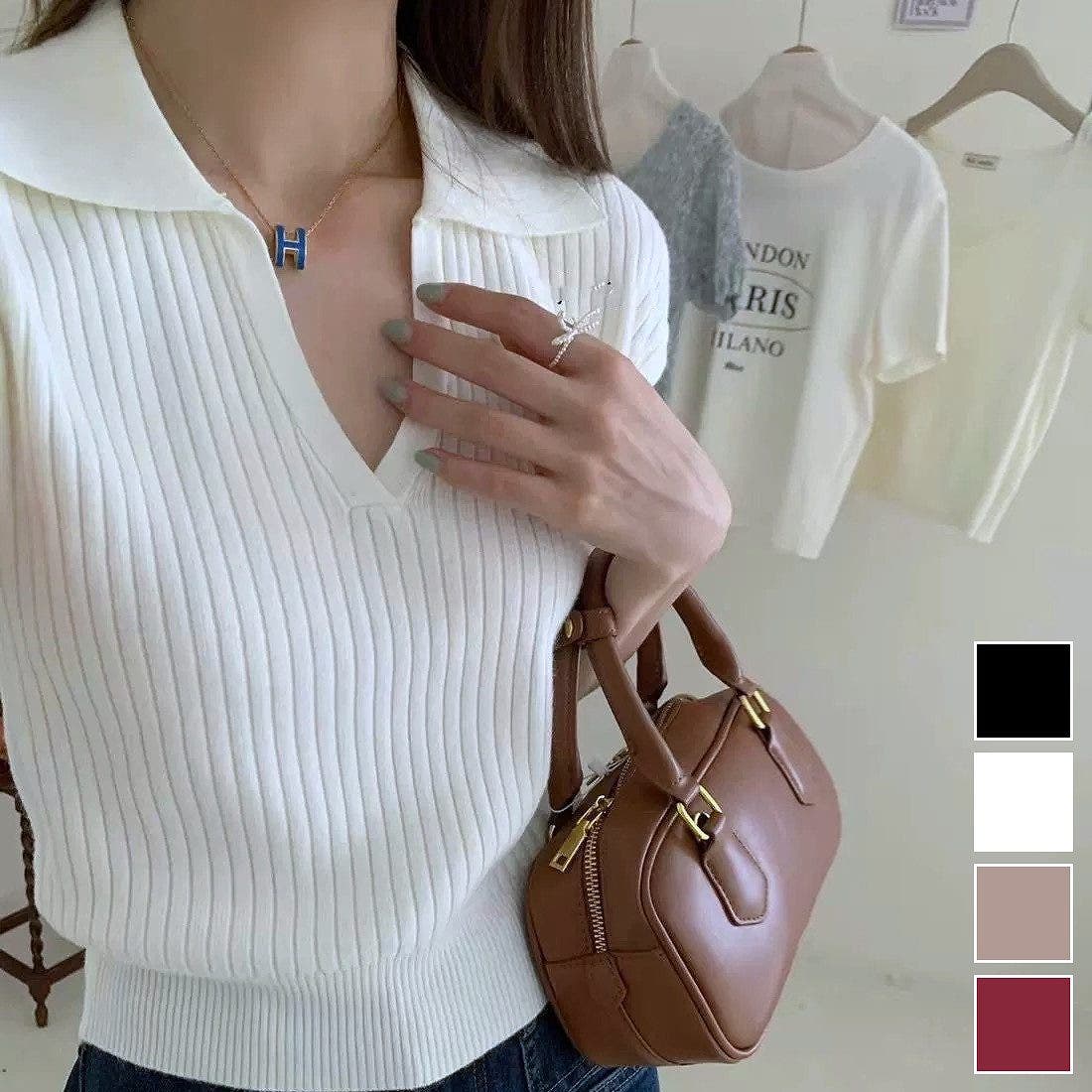リラクシーな夏服リブ半袖ポロサマーニット[品番：MSDL0003835