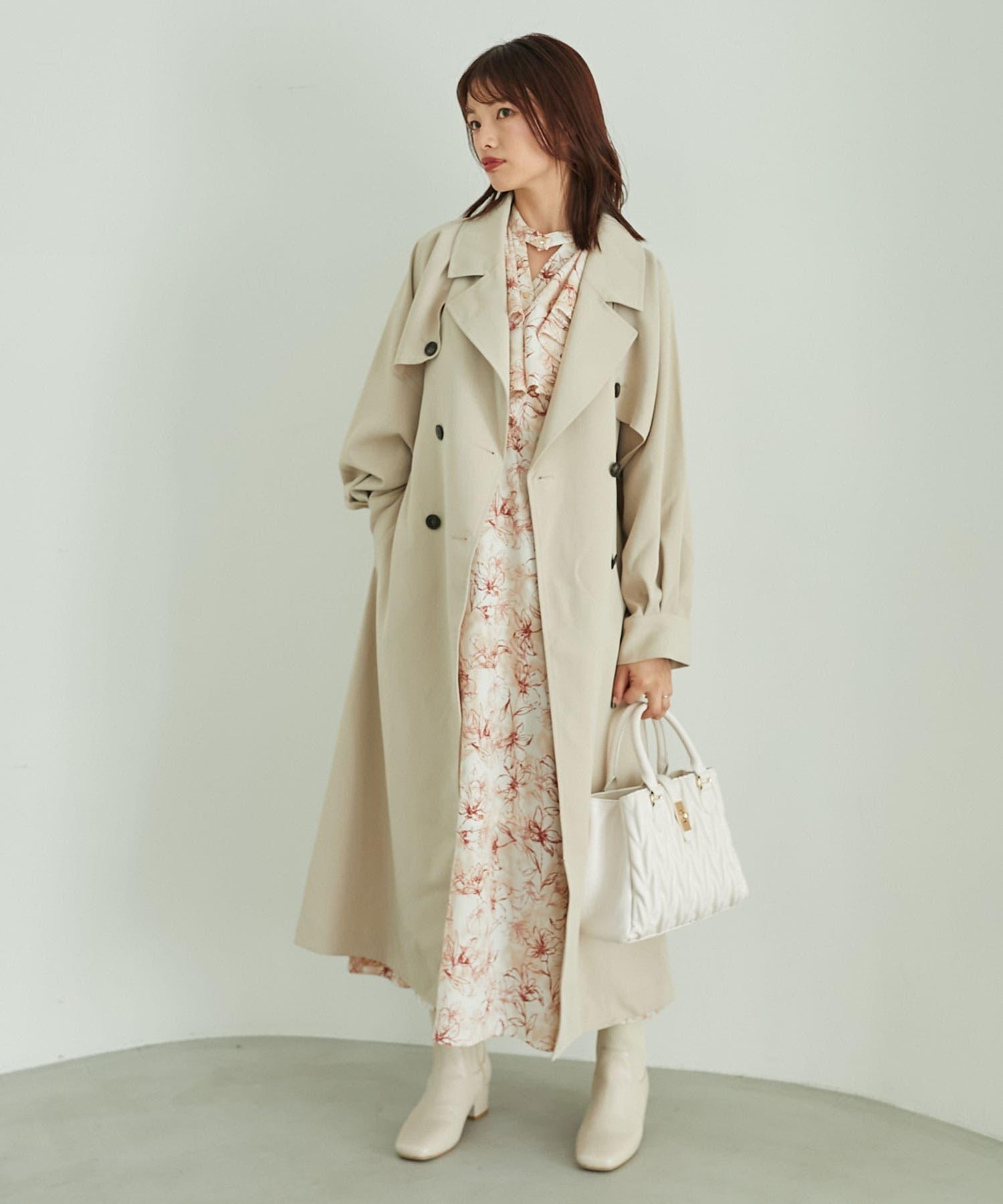 トレンチコートセット【８点】プレミアム着回し　美プラ　布服　1/12　カーキ① ハイネックフードフルジップコート カーキ 1/12スケールアウトフィット