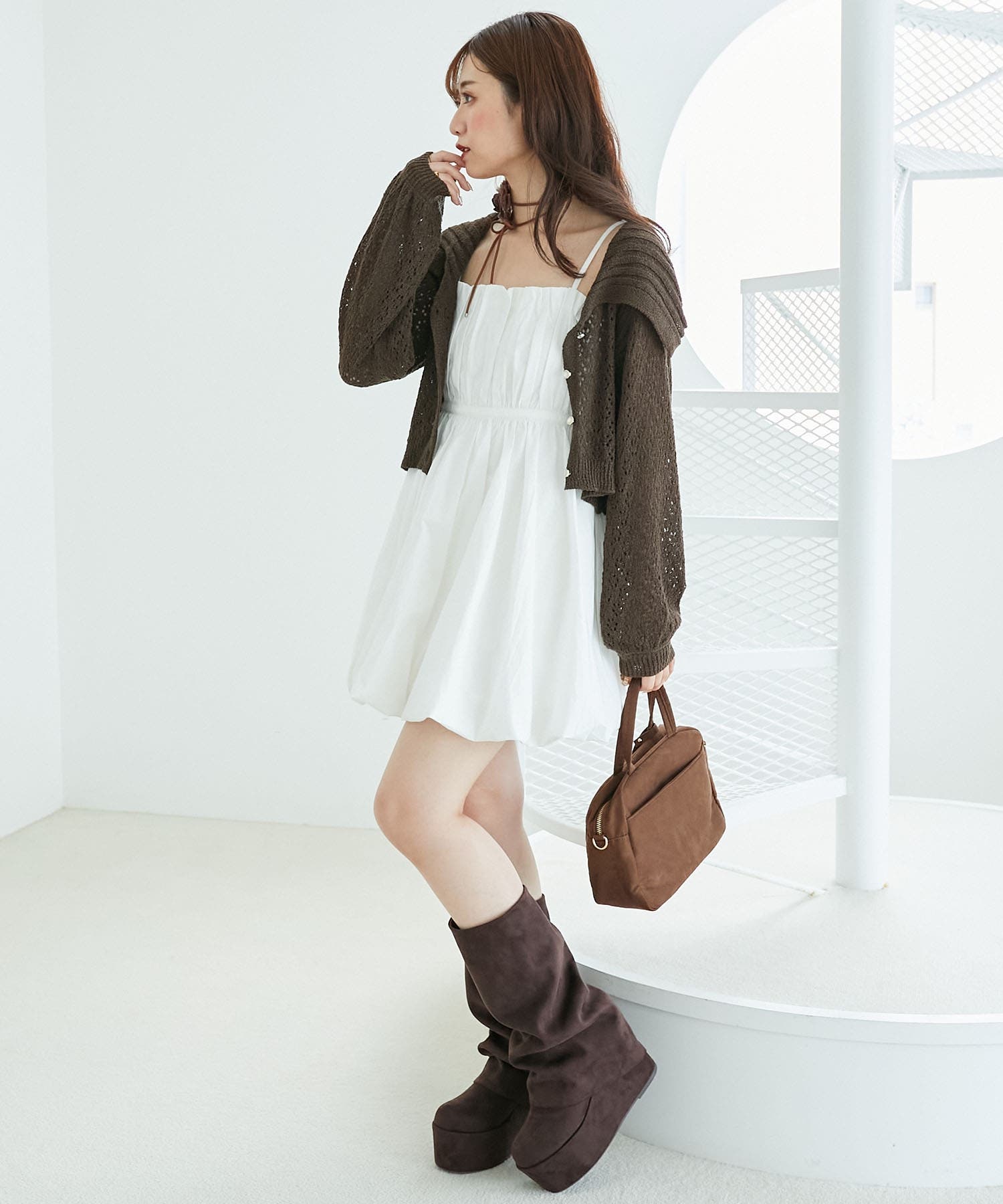 カーデ×バルーンキャミワンピセット[品番：CTYW0004882]｜MAJESTIC