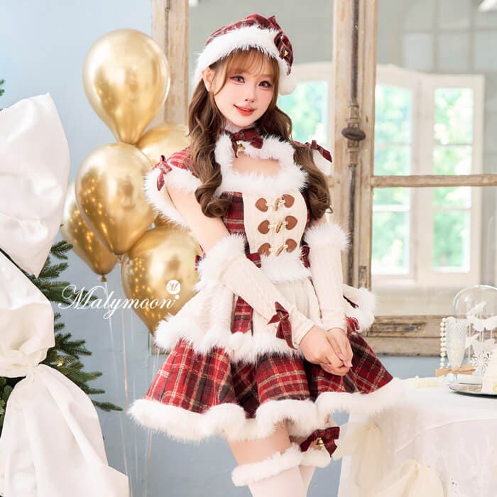 Milky Knit チェック柄サンタ衣装 マリームーン malymoon ミルキーニットダッフルチェックサンタ[品番：MYMT0001072]｜Malymoon