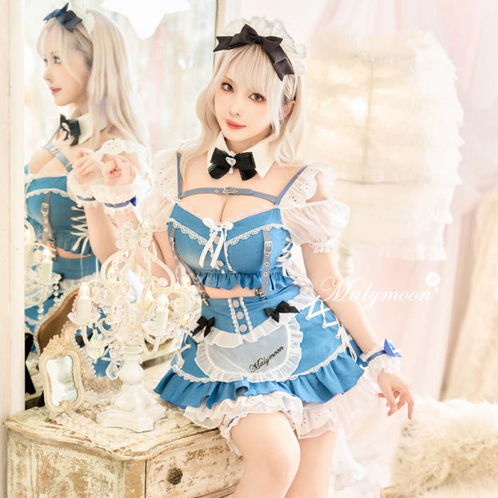完売品⭐︎パフスリーブデニムドールメイド服　アリス【Malymoon】 パフスリーブデニムドールメイド《ハロウィンコスプレ9点セット