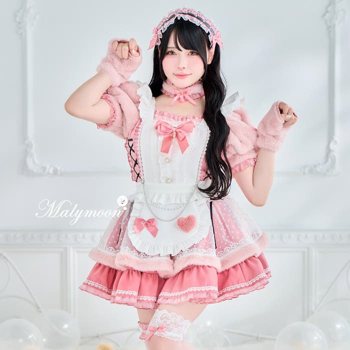 マリームーン　malymoonシュガードットシフォンピンクメイド シュガードットシフォンピンクメイド[品番：MYMT0001079]｜Malymoon