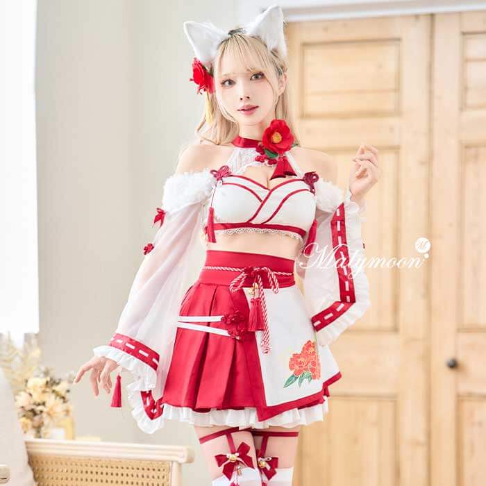 d*2様 マリームーン　巫女　狐　椿　コスプレ カメリアシアー狐巫女《オリジナルコスプレ9点セット》【Malymoon