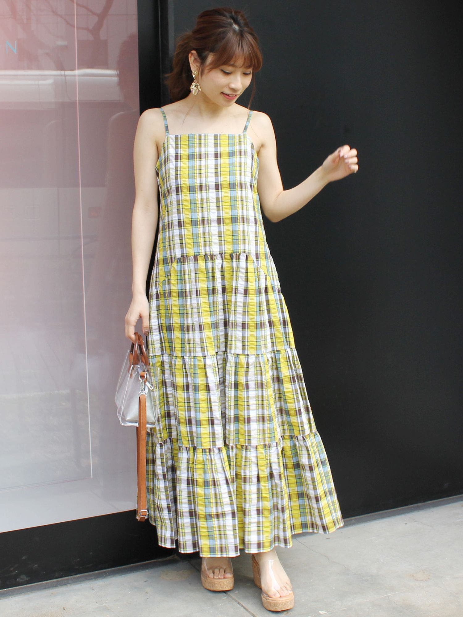チェック柄ティアードキャミワンピース[品番：MKSW0013362
