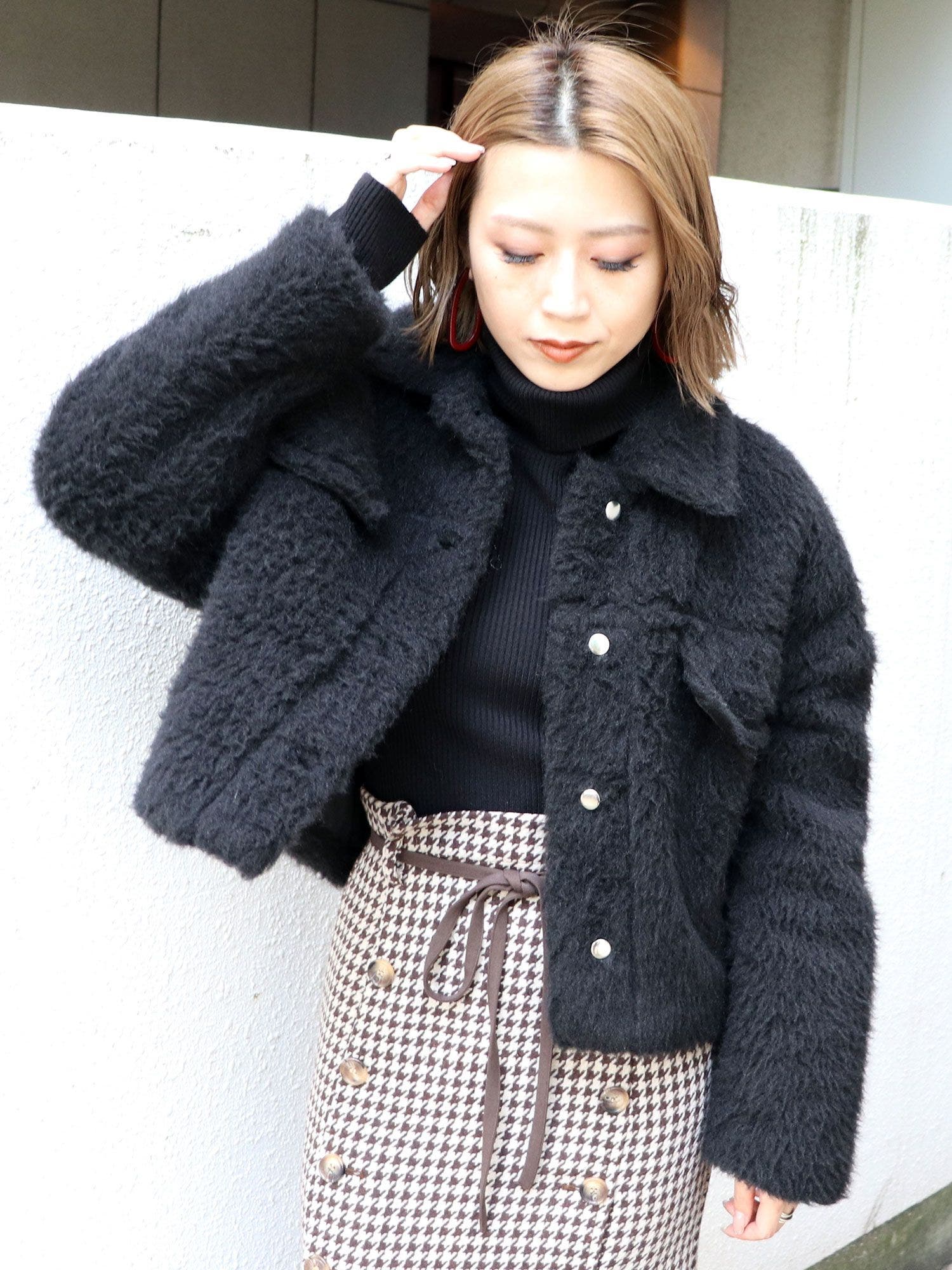 bluelea シャギーショートジャケット 黒 1_1.jpg
