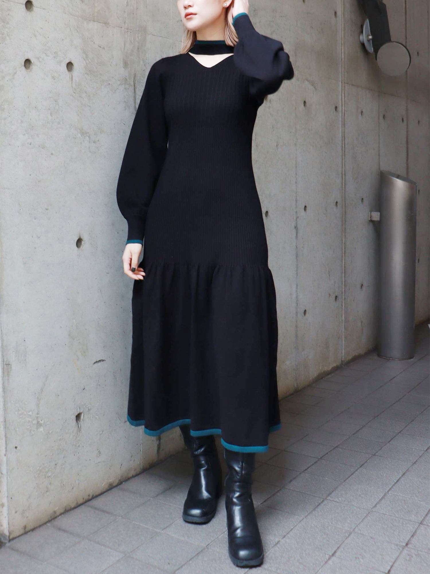 バイカラーフレアリブワンピース[品番：MKSW0049260]｜MURUA（ムルーア